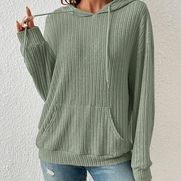 Drawstring Long-Sleeved Hooded Sweatshirt With Pockets