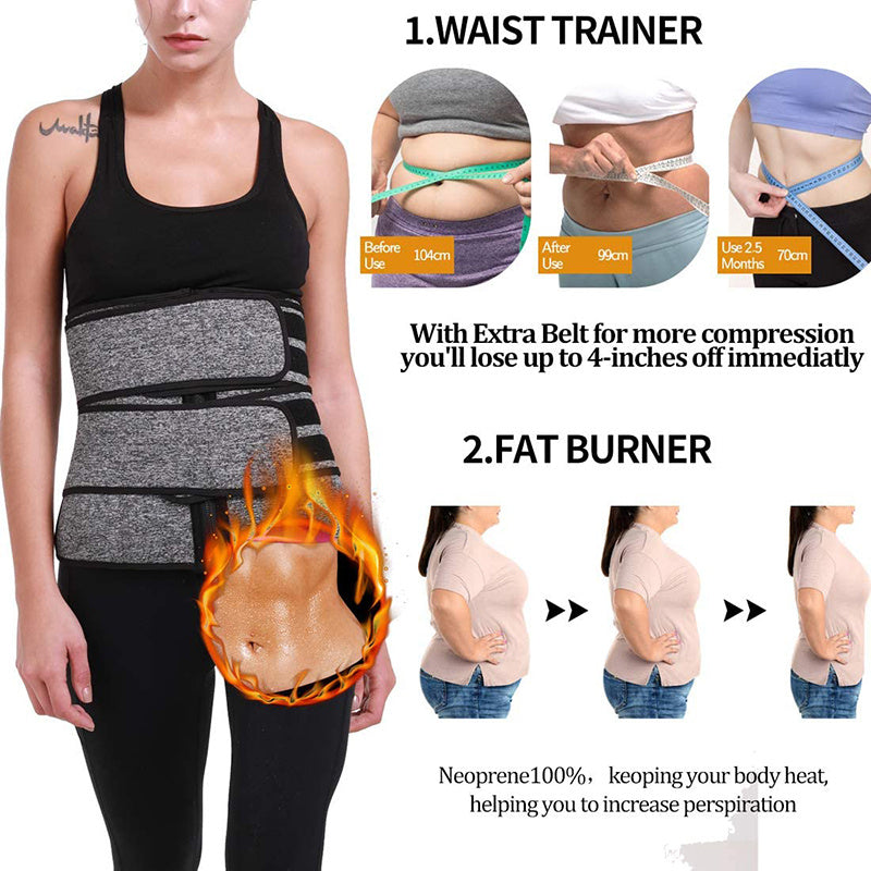 Tummy Sweat Shapewear Bodysuits - Women Waist Trainer Slimming 2-3 Belts Workout Shaper Corset