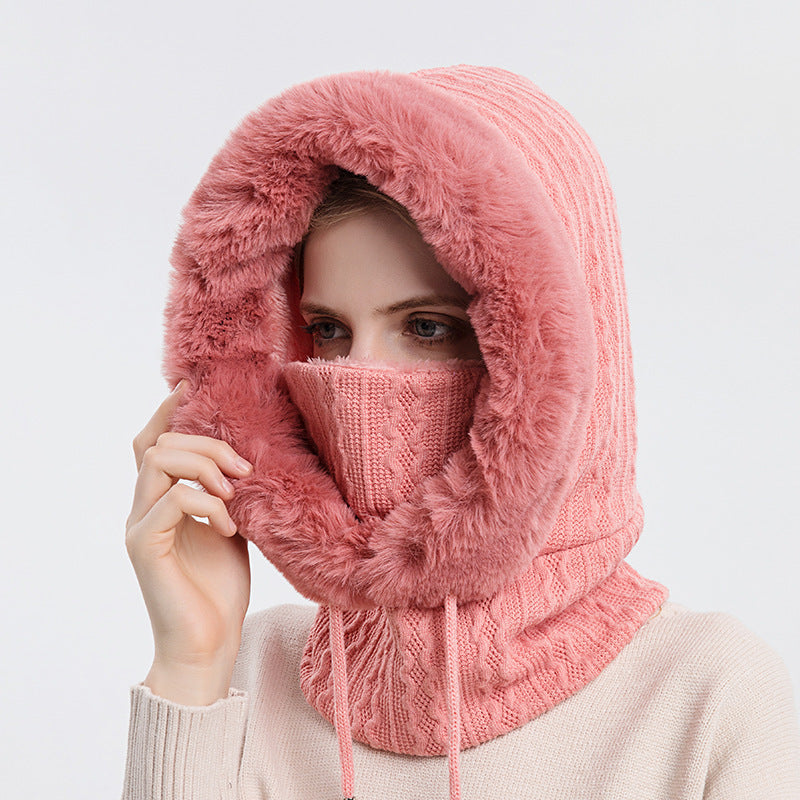 Winter Thick Plush Hat With Scarf - Windproof Warm Knit Hats Hooded For Women