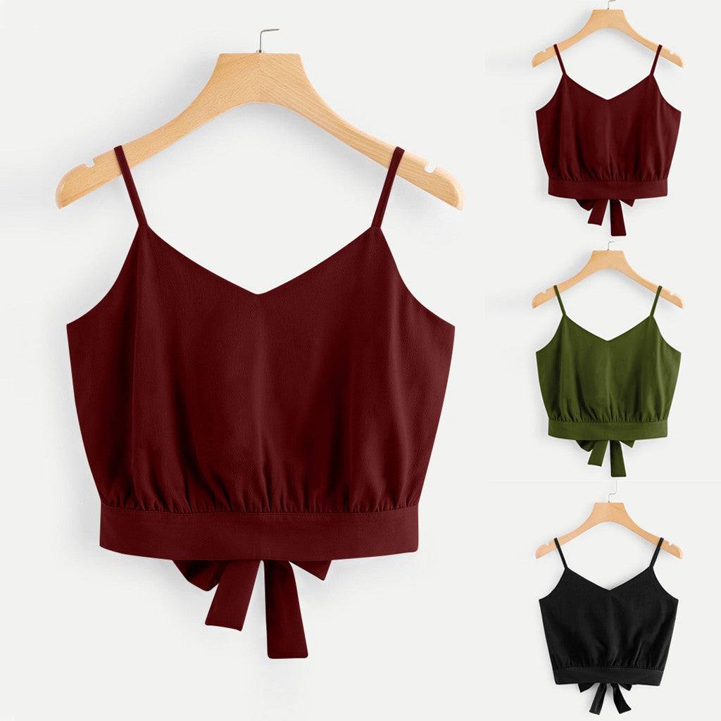 Chic Tie-Back Cami – Effortless Elegance for Summer Days! Women Tank Tops Summer Camisole Vest T Shirt - JumoShop