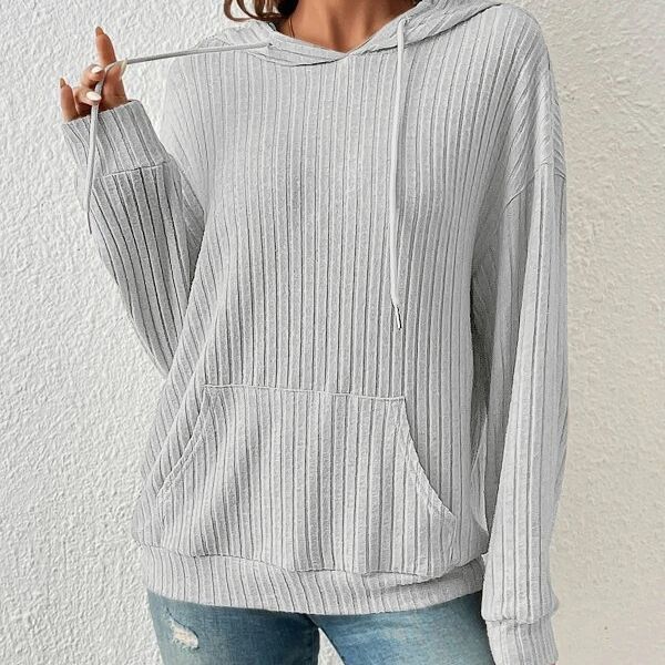 Drawstring Long-Sleeved Hooded Sweatshirt With Pockets
