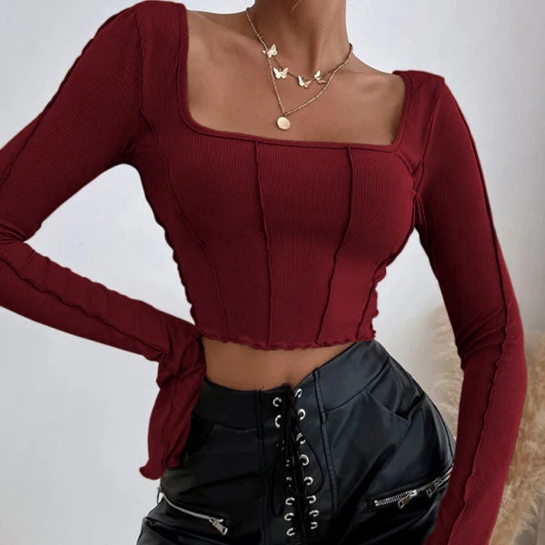 Ladies' Square Neck T-shirt - Fashionable Tight Fitting And Slimming Design, Slim Fit, Square Neck And Back Strap Design, T-shirt Top