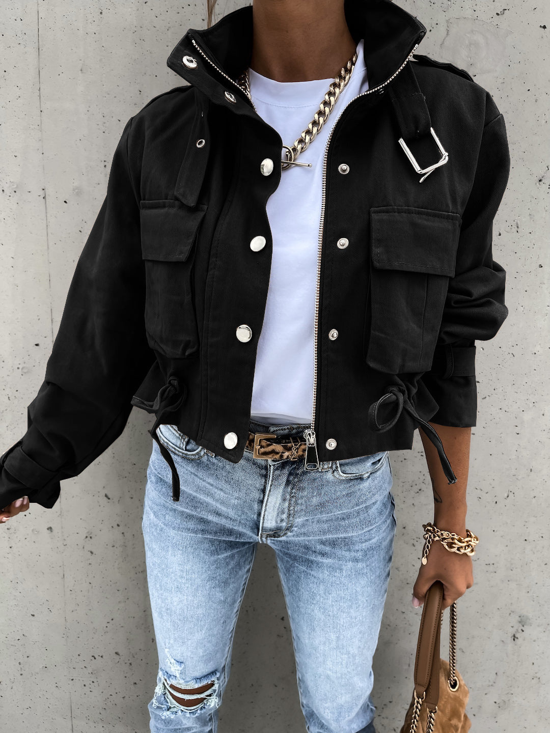 Autumn And Winter Motorcycle Jacket - Coat Short Polyester Fiber Top