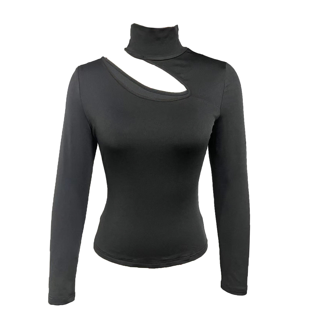 Fashionable Body Con Top - Ladies' Slim Fit, Elegant, Basic, Versatile, Careful Machine, Autumn And Winter High Neck Base Solid Color T-shirt, Chest Hollow Out Slimming Top
