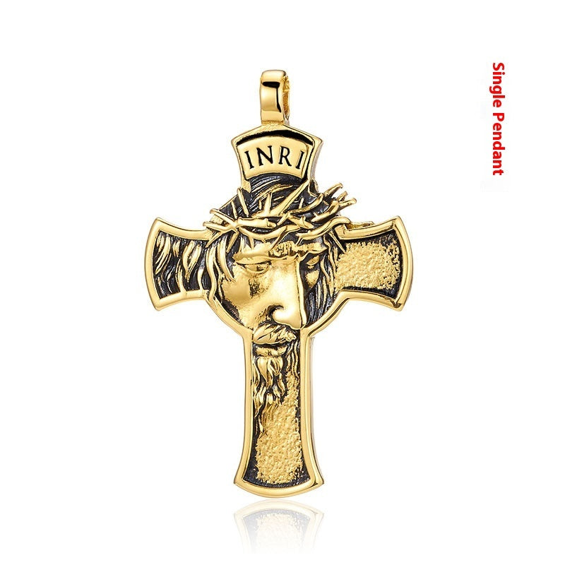 Stainless Steel Cross Shelf Head Pendant Necklace - Personality Retro Men