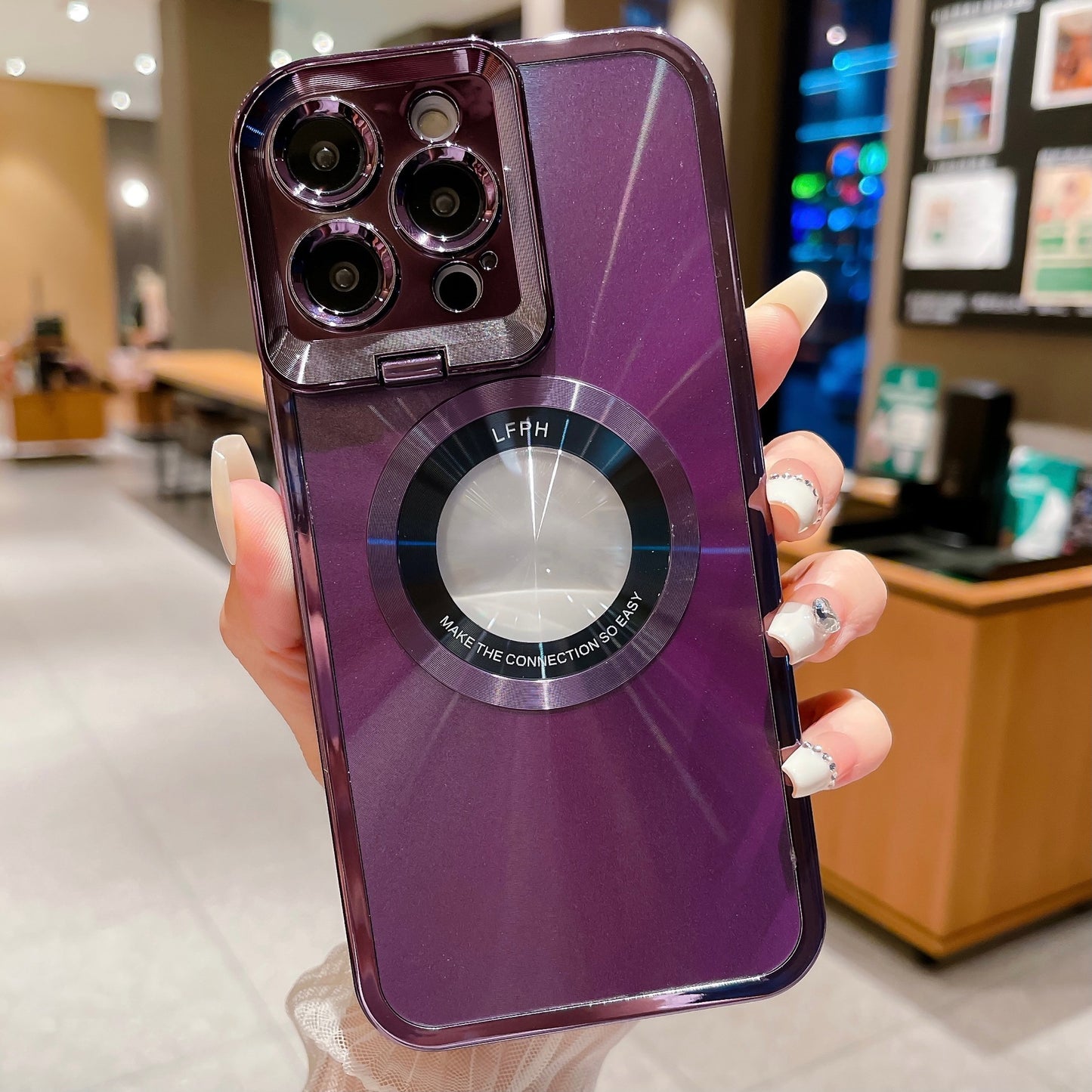 Electroplated Phone Case - Luxury Plating CD Pattern Magsafe Bracket Case For  12 13 14 Pro Max , Invisible Camera Stand Holder Lens Holder Magnetic Suction
