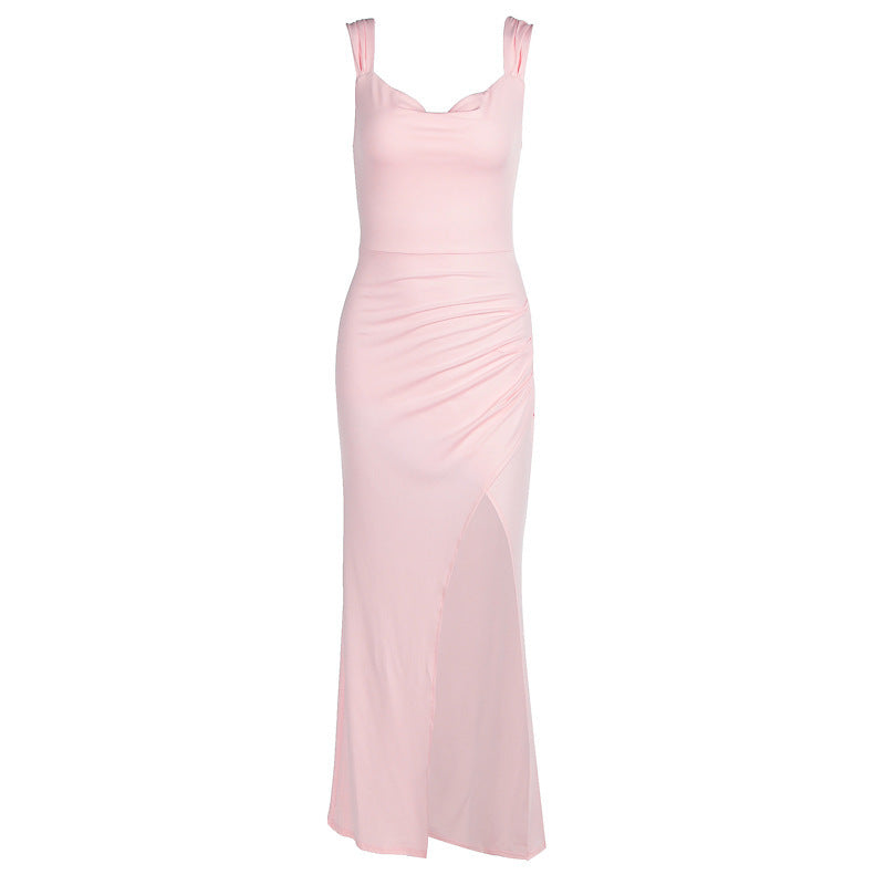 Slim Sleeveless Slit Dress With Back Tie Design - Fashion Dresses For Women Clothing