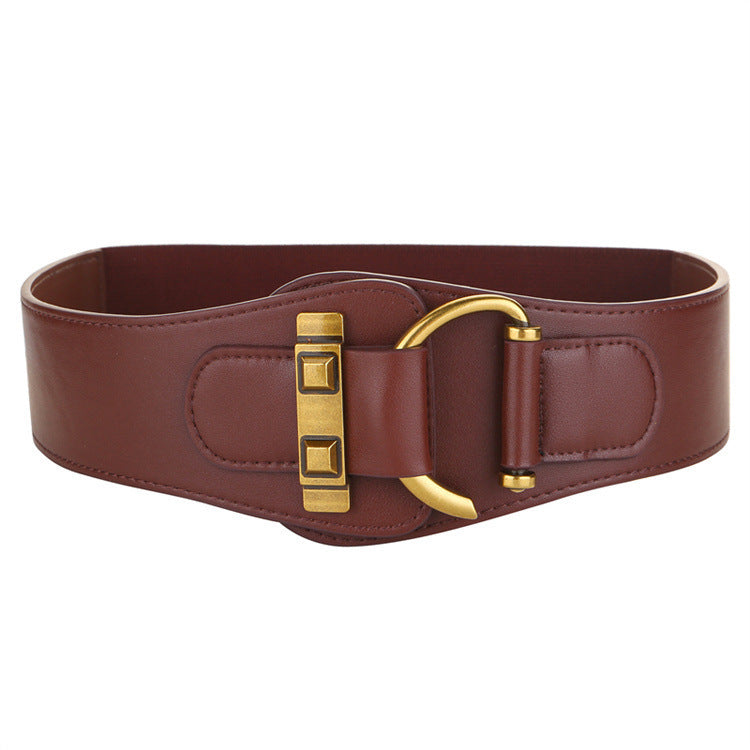 Elegant Wide Leather Cummerbund Belt – Women's Elastic Waistband for Skirt, Dress & Coat Styling