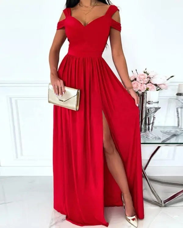 V-neck Boho Spaghetti Strap Dress - Women Split Long Flowy Dresses For Party Beach