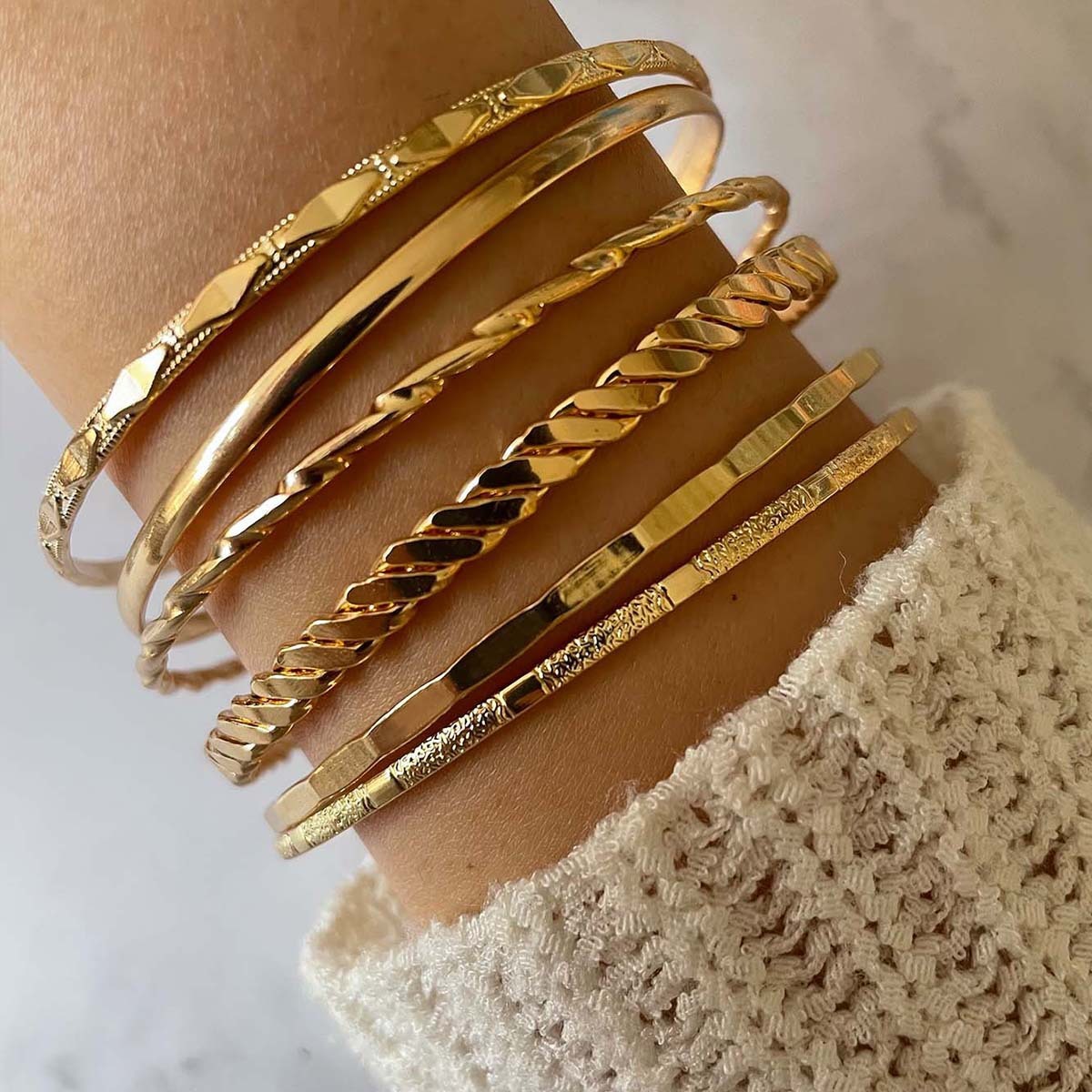 Bohemian Metal Chain Bracelet Set For Women - Geometric Gold Color Thick Link Chain  Bangle Female Fashion Jewelry