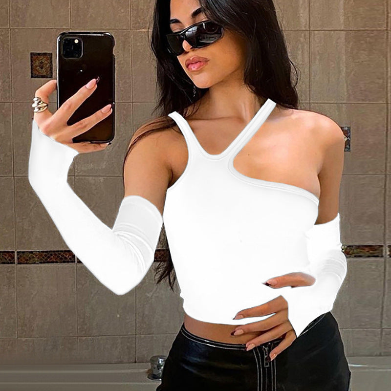 New Fall Irregular Split Oversleeves Slim T-shirt Women