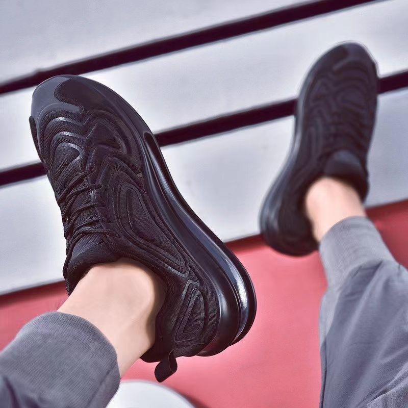 Casual Air Cushion Black Shoes - Men Outdoor Breathable Lace-up Sneakers Running Sports Shoes