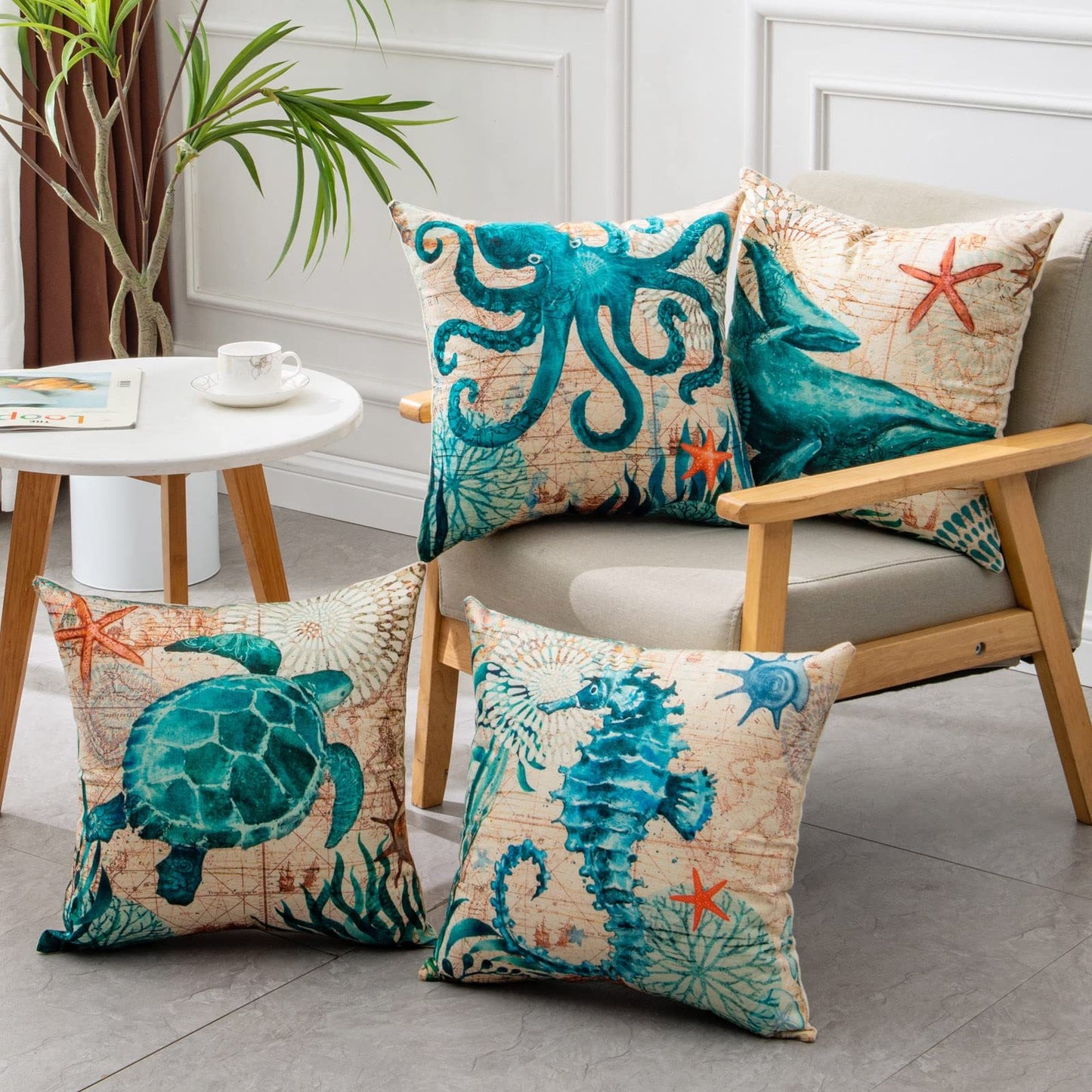 Cushion Covers Sea Turtle Printed Throw Pillow Cases - For Home Decor Sofa Chair Seat