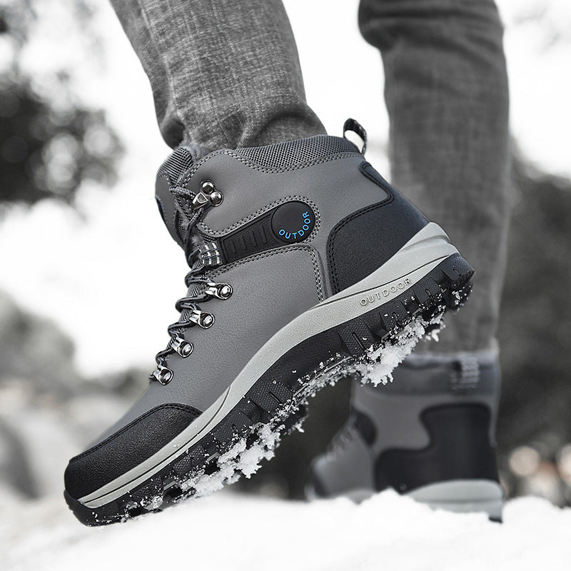 Winter Snow Boots - Men Warm Plush Ankle Boots , Hiking Lace-up Shoes