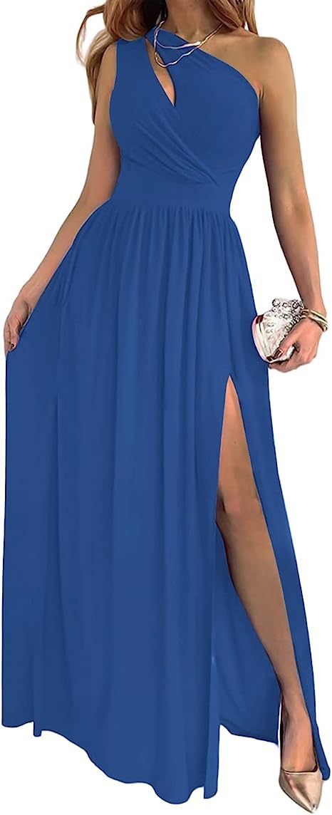 One Shoulder Cutout High Split Maxi Dress – Elegant & Sexy Party Vibes
