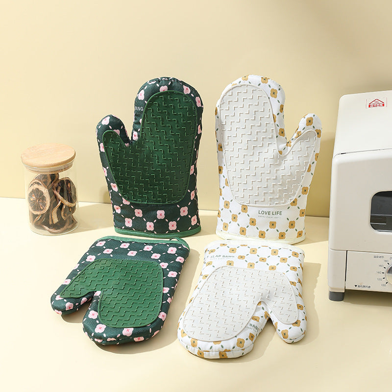 Insulation Gloves Oven Mitts - Anti-Scalding Non-Slip Kitchen Heat Resistant Thickened Cotton Heat Insulation Oven Gloves