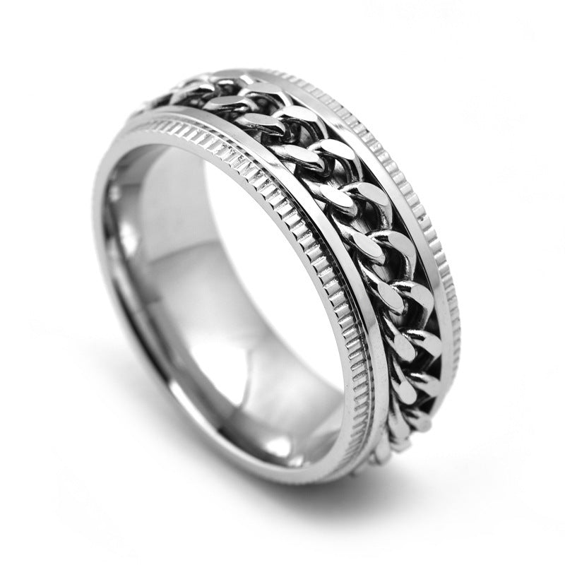 Mens Stainless Steel Spinner Rings - Men Cool Fidget Band