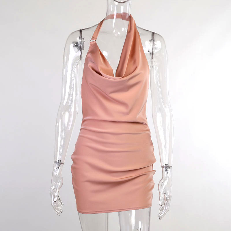 Satin Party Dress V Neck Backless  Dresses - Mini Sleeveless Summer Party Dress