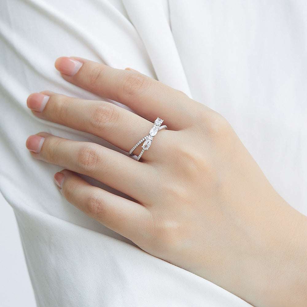 925 Silver Rotary Cross Denier Zircon  Ring - Women's Wedding Engagement Ring