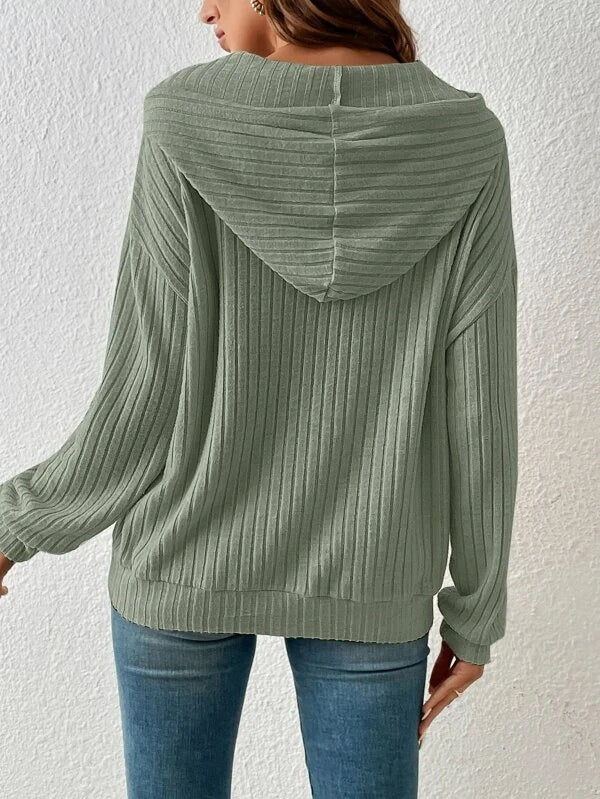 Drawstring Long-Sleeved Hooded Sweatshirt With Pockets