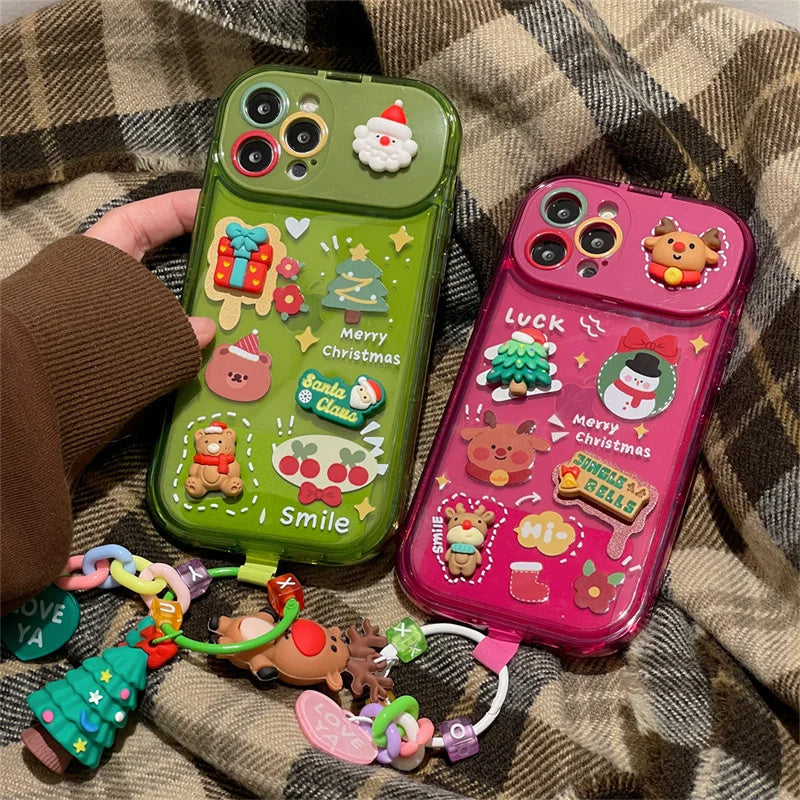 Silicone Protection Cover- Xmas Santa Claus Cute Elk Hat Pendant Flip Christmas Phone Case For I Phone 15 14 13 12 11 Pro Max Pro