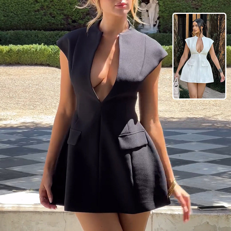 Sexy Deep V-neck A-line Dress - Summer Fashion French Style Short Dresses