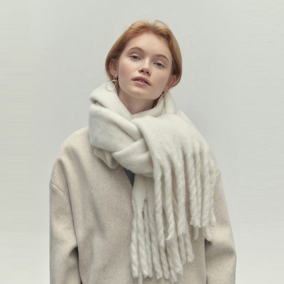Winter Solid Color Scarf With Tassel - Versatile Warm Soft Long Scarf Women's Shawl