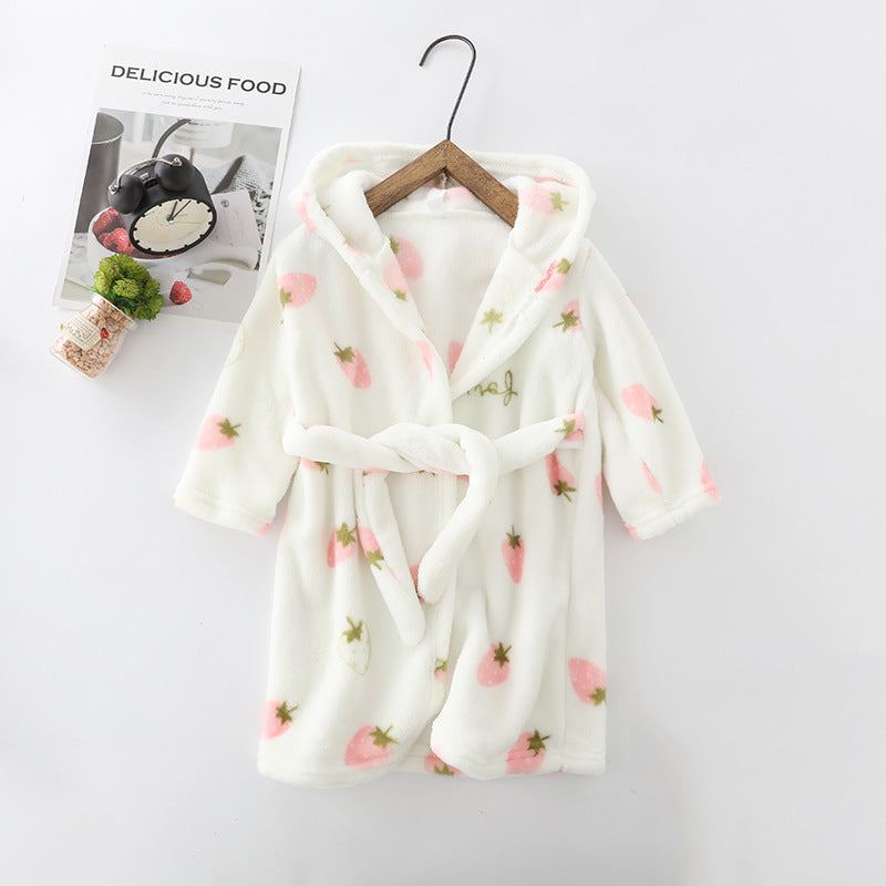 Children Hoodie Coral Velvet Night Robe - Children Flannel Clothing