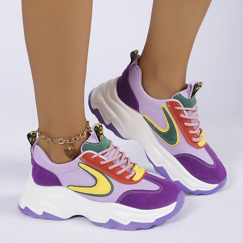Mixed-color Lace -up Sneakers For Women