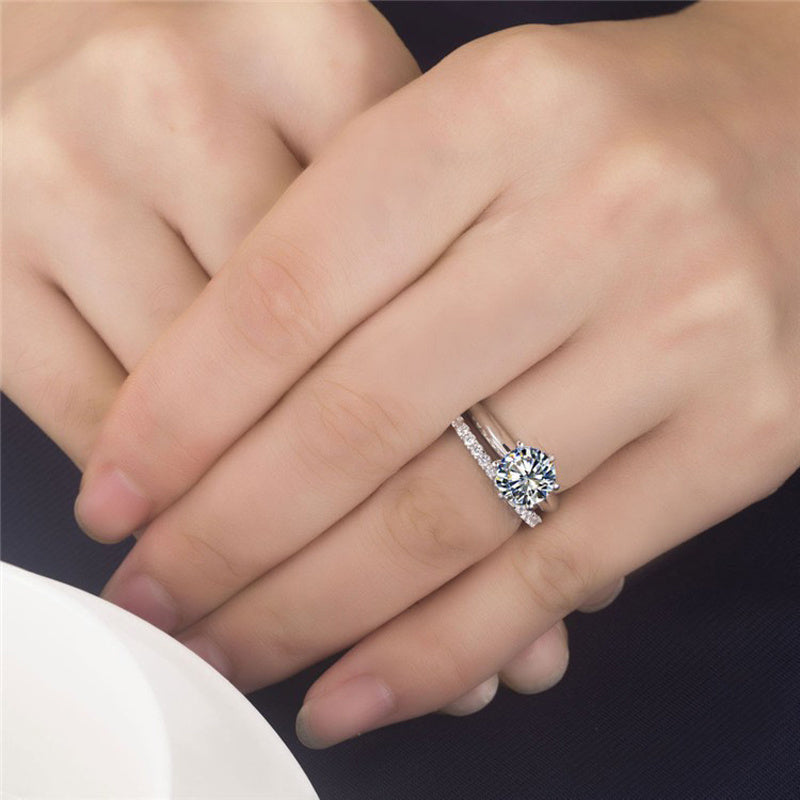 925 Silver Gold-plated Six-claw Ring With Moissanite - Diamond Ring