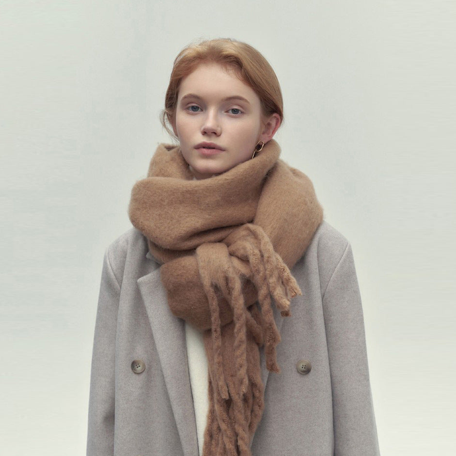 Winter Solid Color Scarf With Tassel - Versatile Warm Soft Long Scarf Women's Shawl