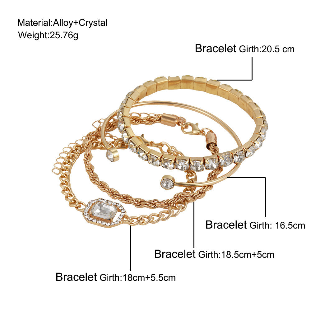 4 Pcs Crystal Bracelet Set - Bohemian Design For Women Vintage Luxury Twisted Cuff Chains Armband Jewelry Accessories