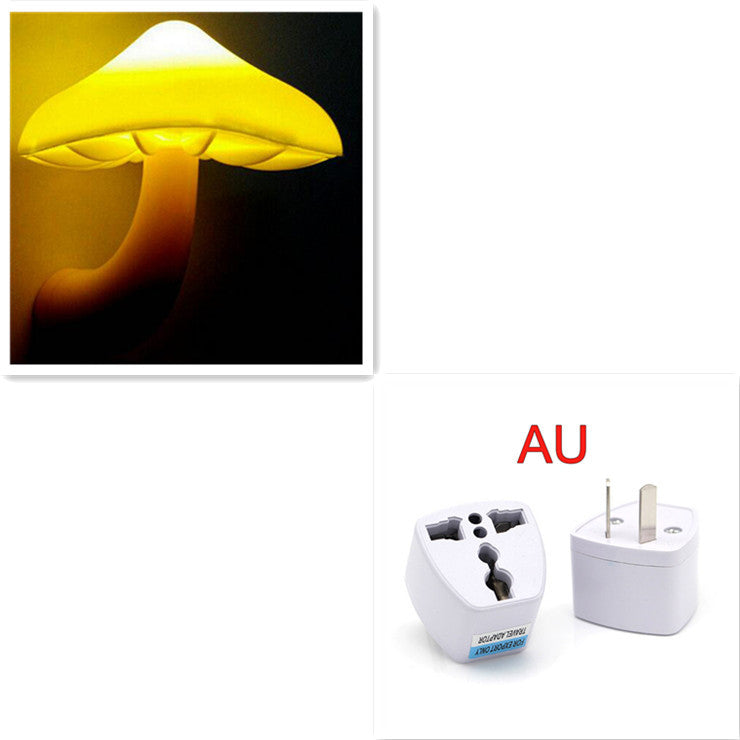LED Night Light Mushroom Wall Socket Lamp - EU US Plug Warm White Light-control Sensor Bedroom Light Home Decoration