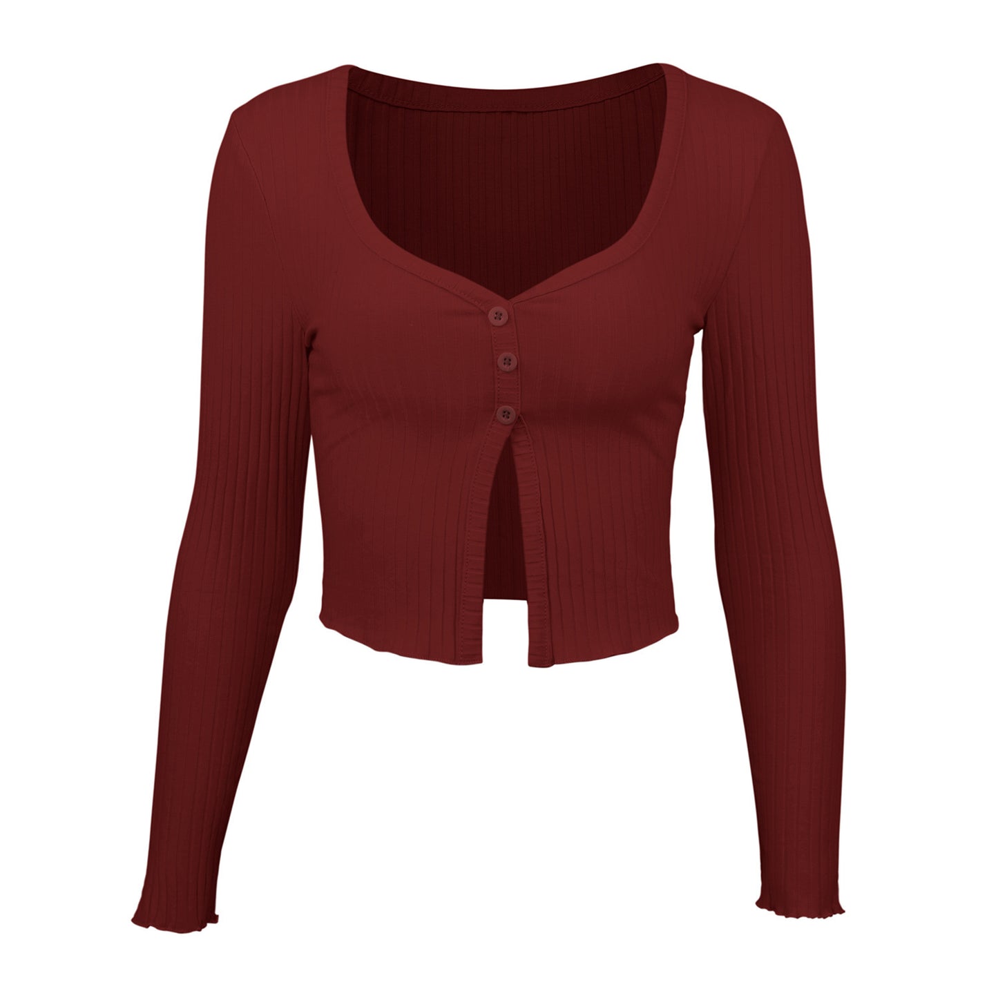 Long Sleeved Crop Cardigan Top - Sexy Button Knit T-shirt