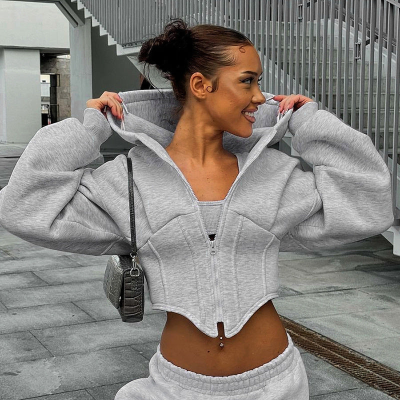 Zipper Cardigan Y2K Ins Hoodie - Fashion Street Long Sleeve Corset Jacket Women Clothing