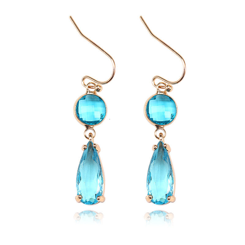 Geometric K9 Crystal Pendant Earrings – Copper Edging, Korean Style!