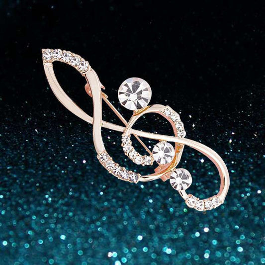 🎵 Elegant Note-Shaped Brooch – Alloy Corsage Pin with Gemstone Inlay for Coats & Sweaters