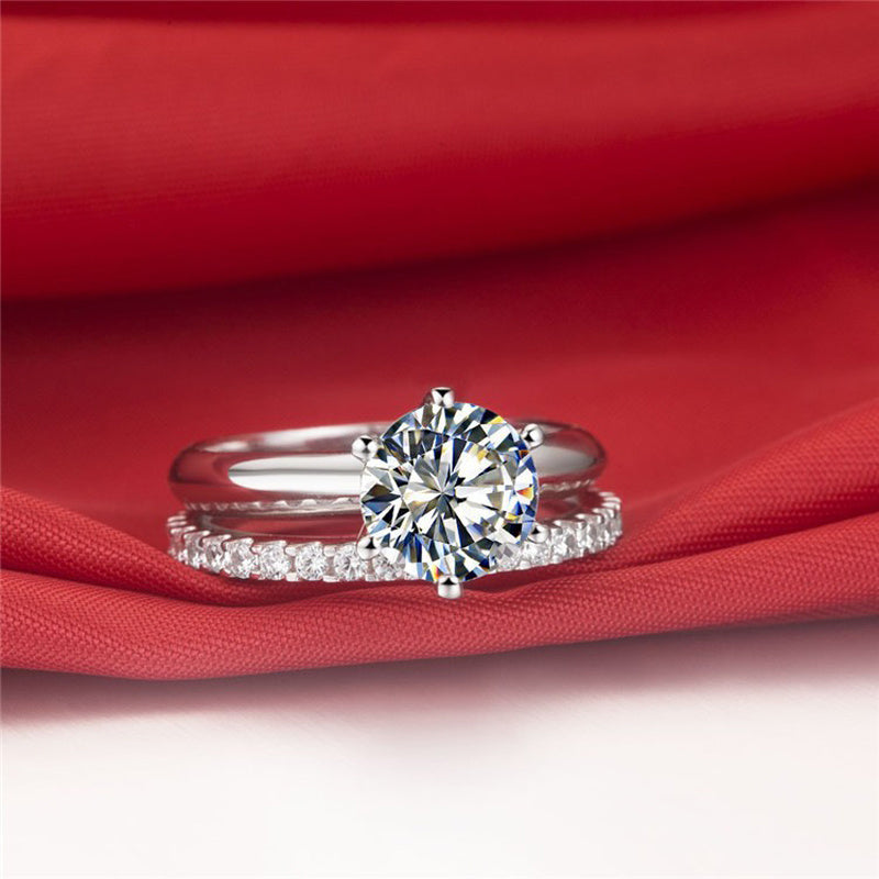 925 Silver Gold-plated Six-claw Ring With Moissanite - Diamond Ring