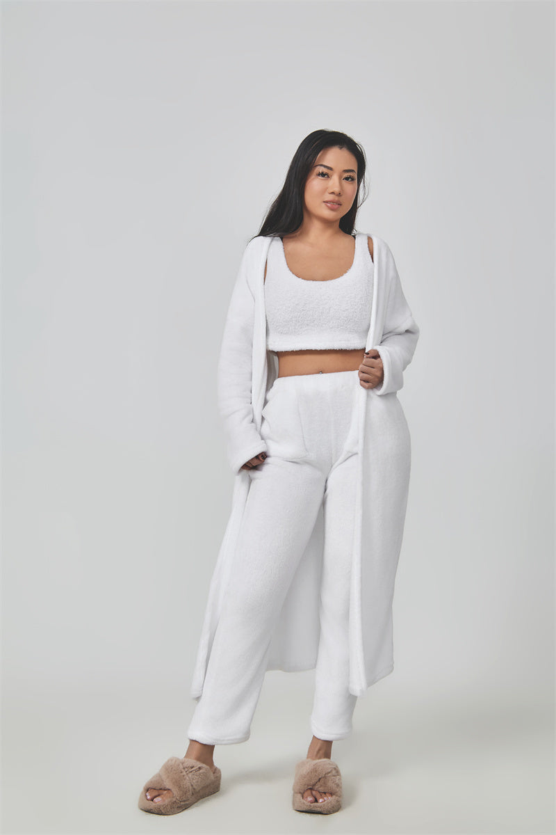 Cozy 3 Piece Lounge Wear Pajama Set - Cute Loungewear, Warm Suit Sets, Matching Set, Lounge Set, 3 Piece Pant Sets, Women Winter Dress