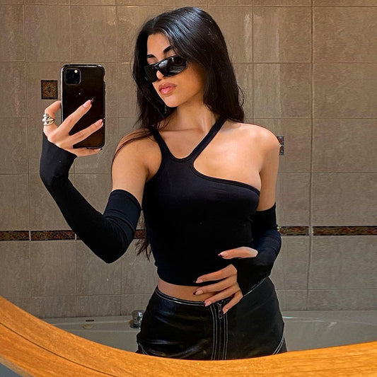 New Fall Irregular Split Oversleeves Slim T-shirt Women