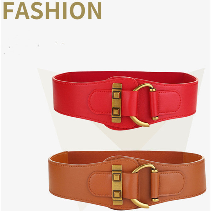 Elegant Wide Leather Cummerbund Belt – Women's Elastic Waistband for Skirt, Dress & Coat Styling