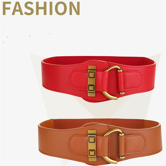 Elegant Wide Leather Cummerbund Belt – Women's Elastic Waistband for Skirt, Dress & Coat Styling