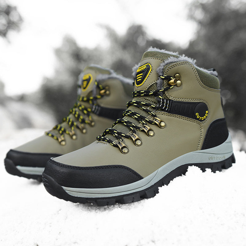 Winter Snow Boots - Men Warm Plush Ankle Boots , Hiking Lace-up Shoes