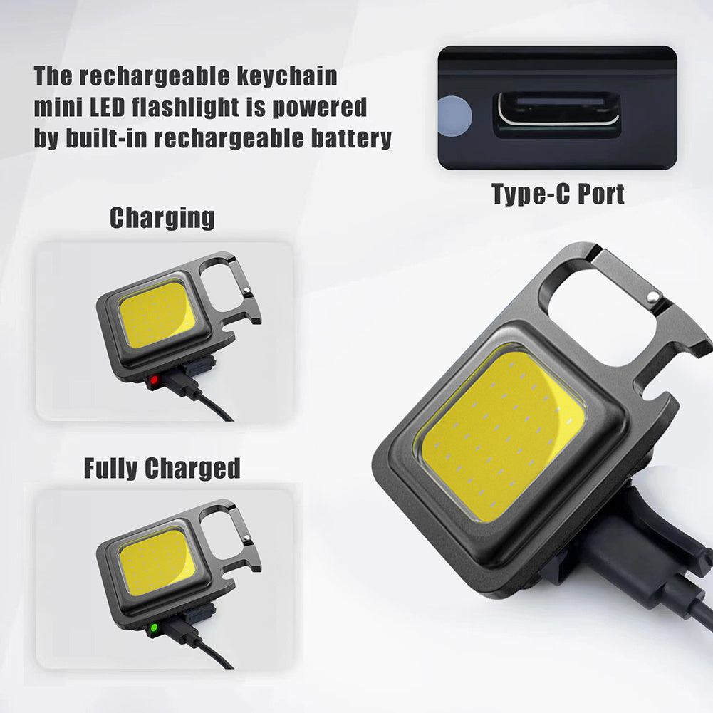 Mini Portable Rechargeable Flashlight - Rechargeable Glare COB Keychain Light LED Work Light USB Charge Emergency Lamps Outdoor Camping Light
