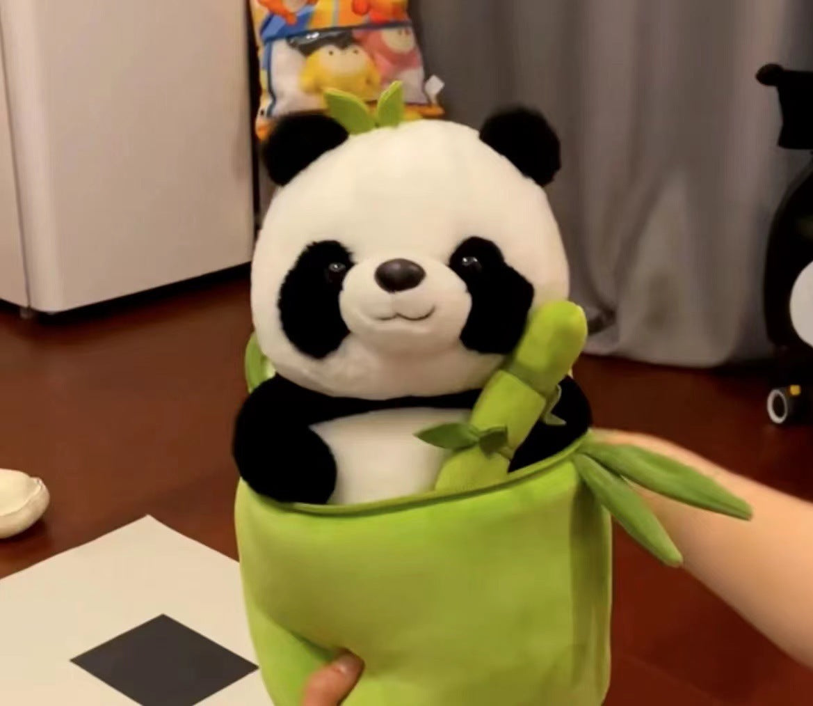 Simulated Bamboo Tube Flower Panda Plush Pillow – Cuteness & Comfort in One