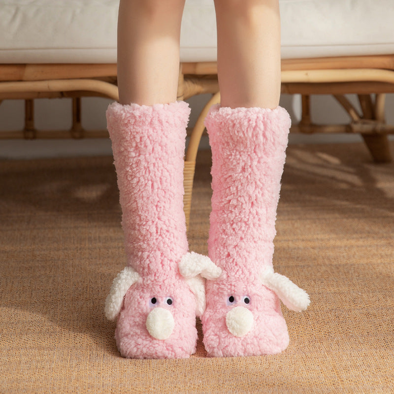 Cute Cartoon Dog Floor Socks - Winter Warm Non-slip Plush Socks For Women