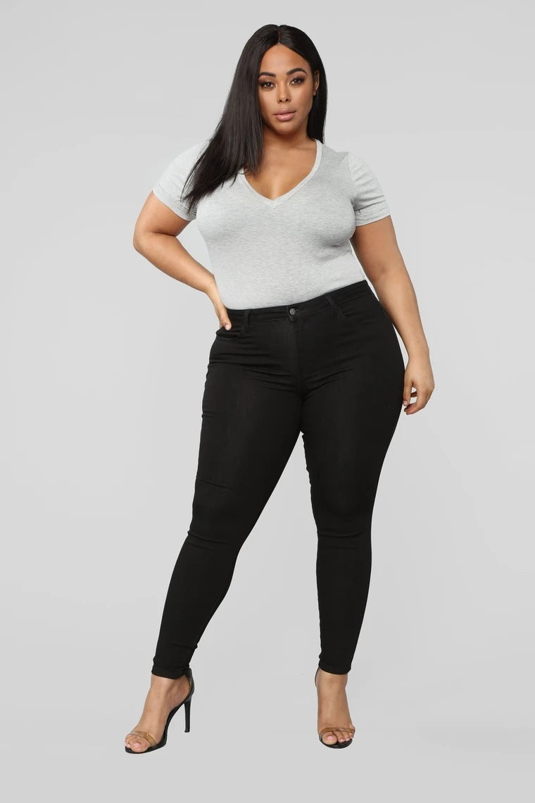 Women's Plus Size High Elastic Denim Pencil Pants