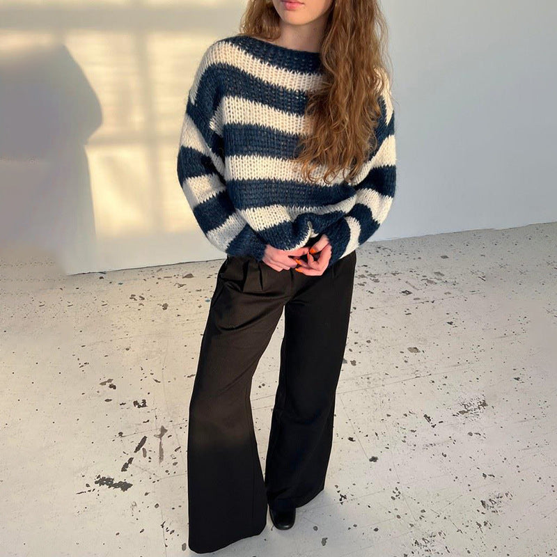Loose Striped Pullover Sweater - Fashion Versatile Long-sleeved Knitted Tops For Women Clothing